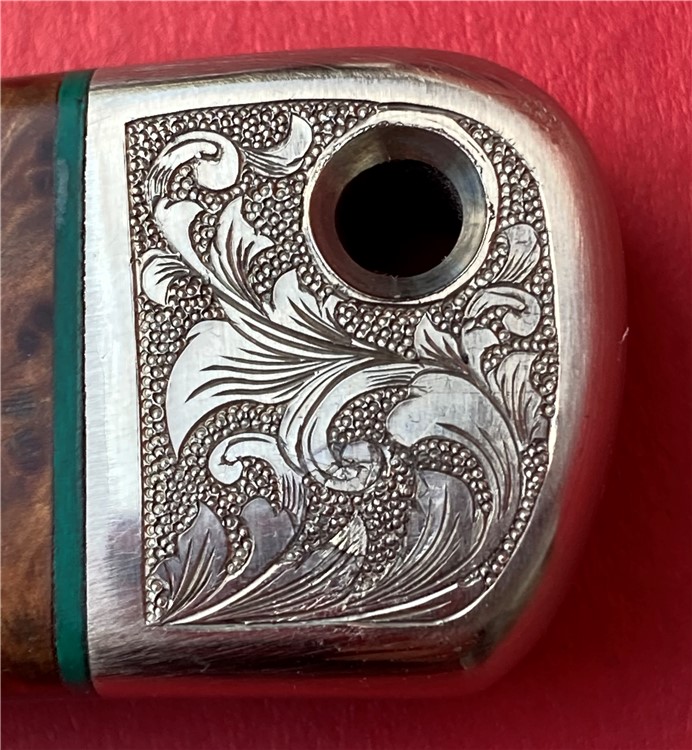 LoPrinzi Custom Thuya Burl Engraved Hunter Knife Laced Leather Sheath-img-2