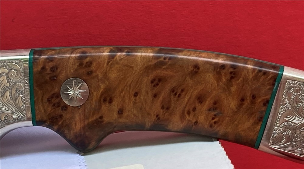 LoPrinzi Custom Thuya Burl Engraved Hunter Knife Laced Leather Sheath-img-3