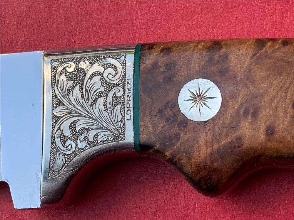 LoPrinzi Custom Thuya Burl Engraved Hunter Knife Laced Leather Sheath-img-14