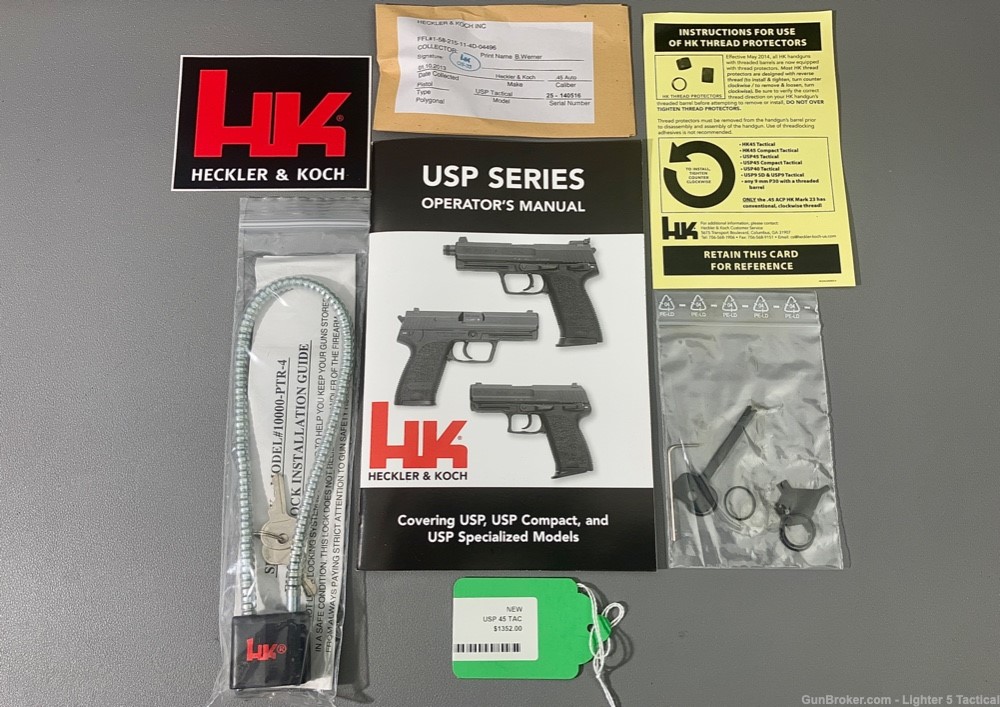 HK USP 45 Tactical Kit, V1, DA/SA, Three 12-Rd Mags, Original Case & Docs-img-29