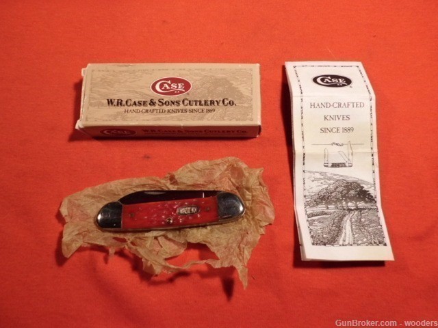 Case XX Canoe Red Jigged Bone 62131 SS 2 Blade Folding Knife Box 1996 USA-img-6
