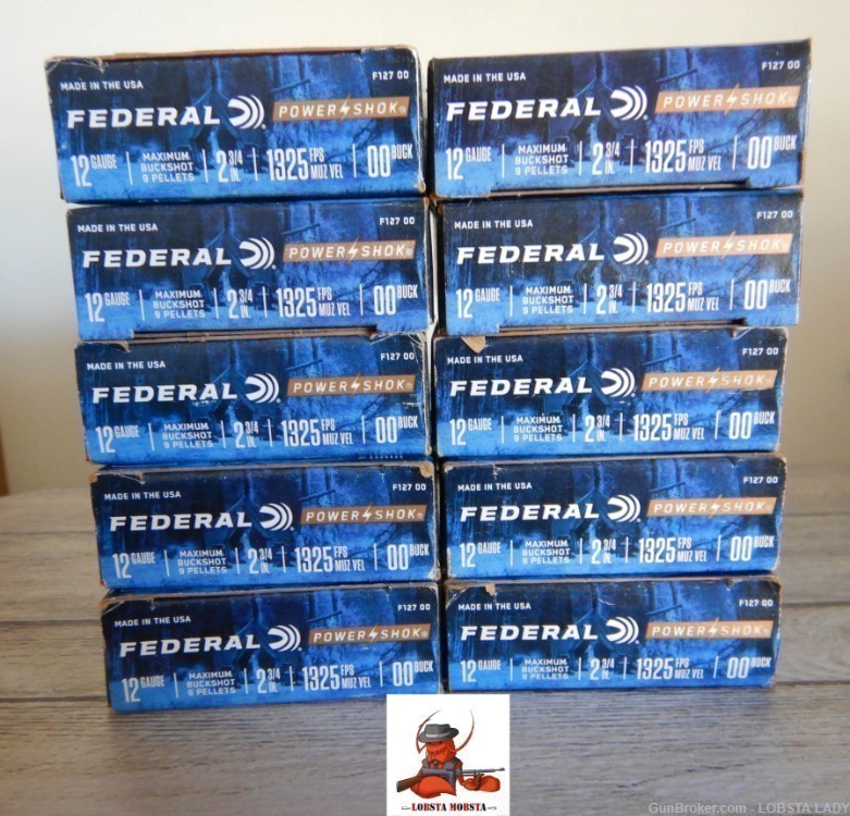 Federal Power Shok 12gauge 2 3/4" 00 Buckshot F127 00 9 PELLETS 50 ROUNDS-img-0