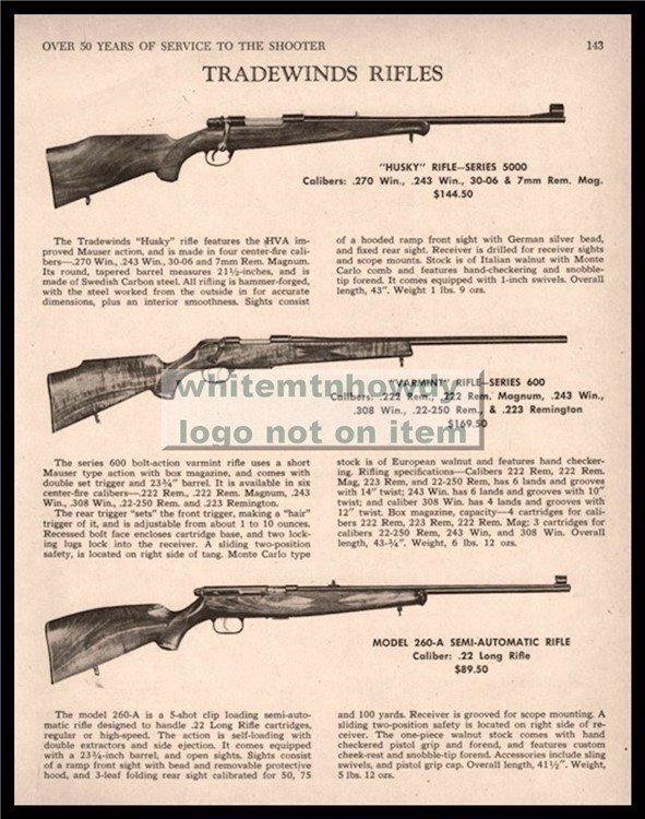 1969 TRADEWINDS Husky 500  Varmint 600 Series Rifle PRINT AD-img-0