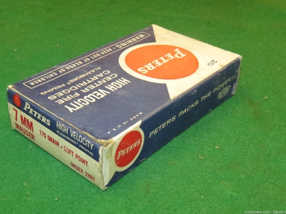 Vintage Collector's "Peters High Velocity" 7mm Mauser Ammo, Full Box, Nice!-img-3