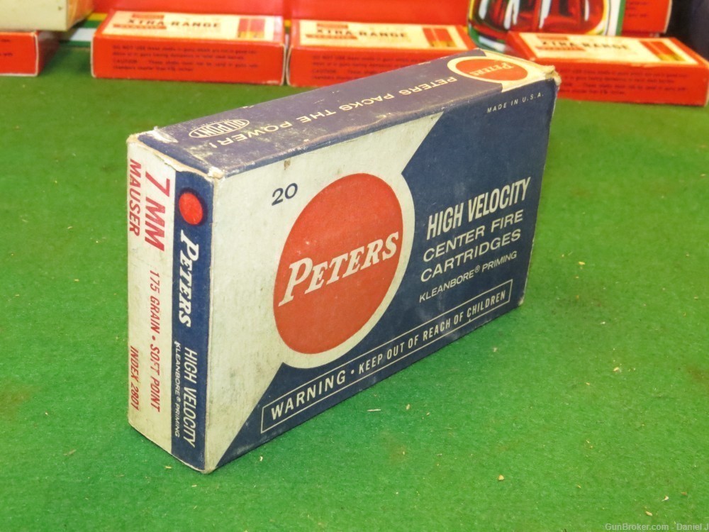 Vintage Collector's "Peters High Velocity" 7mm Mauser Ammo, Full Box, Nice!-img-5