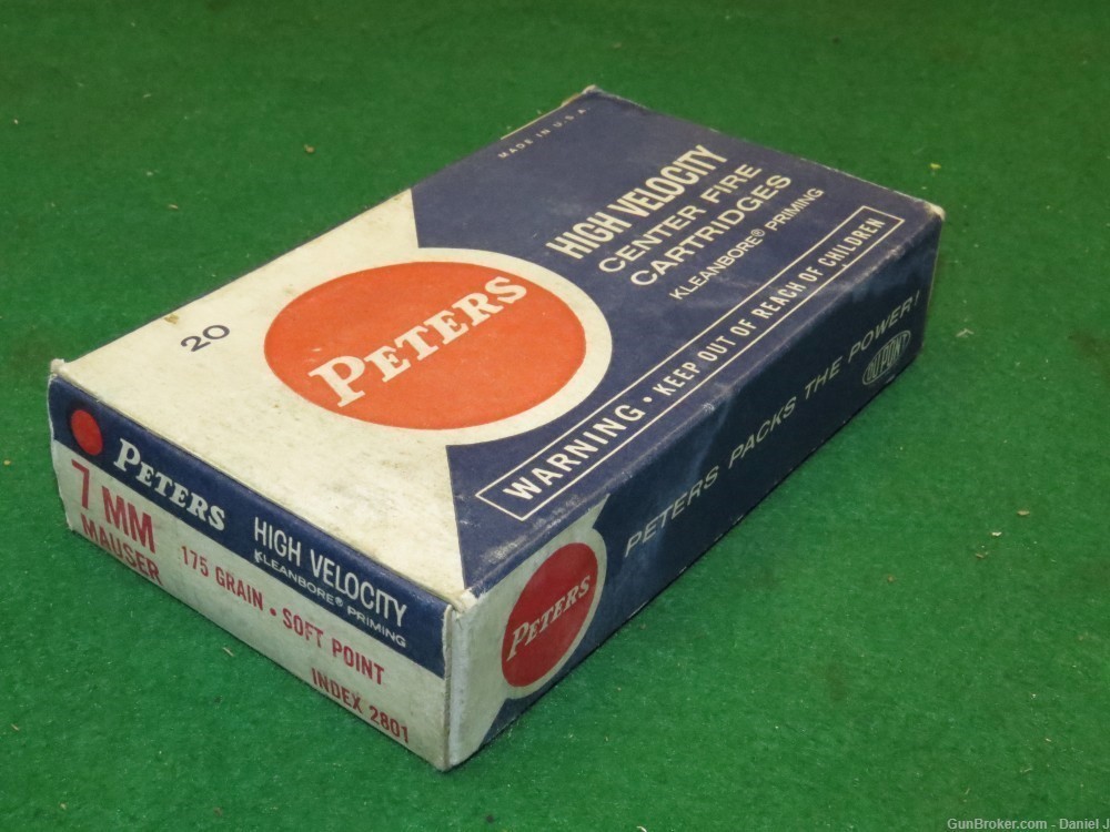Vintage Collector's "Peters High Velocity" 7mm Mauser Ammo, Full Box, Nice!-img-1