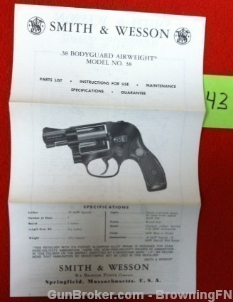 Orig S&W Model 38 Owners Instruction Manual 1974-img-0