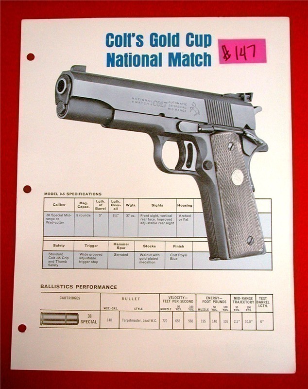 Orig Colt Gold Cup National Match Flyer Schematic-img-0