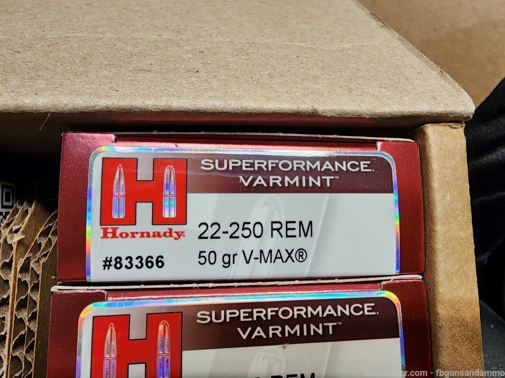 NEW 200 ROUNDS HORNADY SUPERFORMANCE VARMINT .22-250 REM 50 GR V-MAX 22-250-img-2