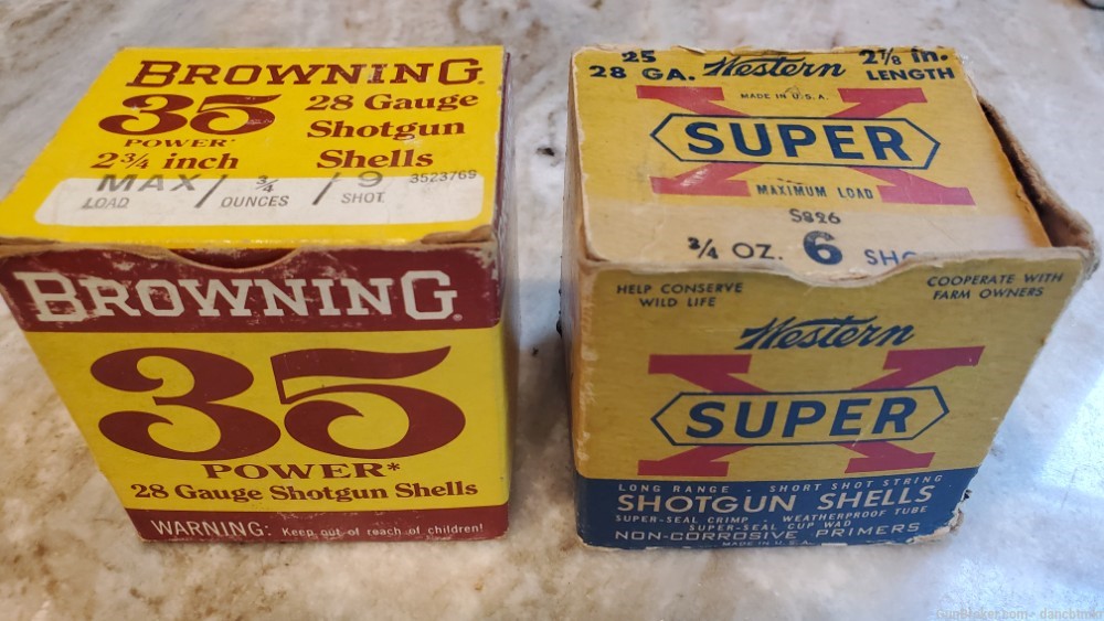 Western Super X and Browning 28 Gauge vintage shotshells - 43 shells-img-1