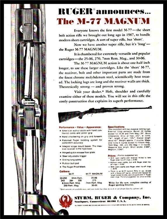 1970 RUGER M-77 Magnum Rifle PRINT AD-img-0