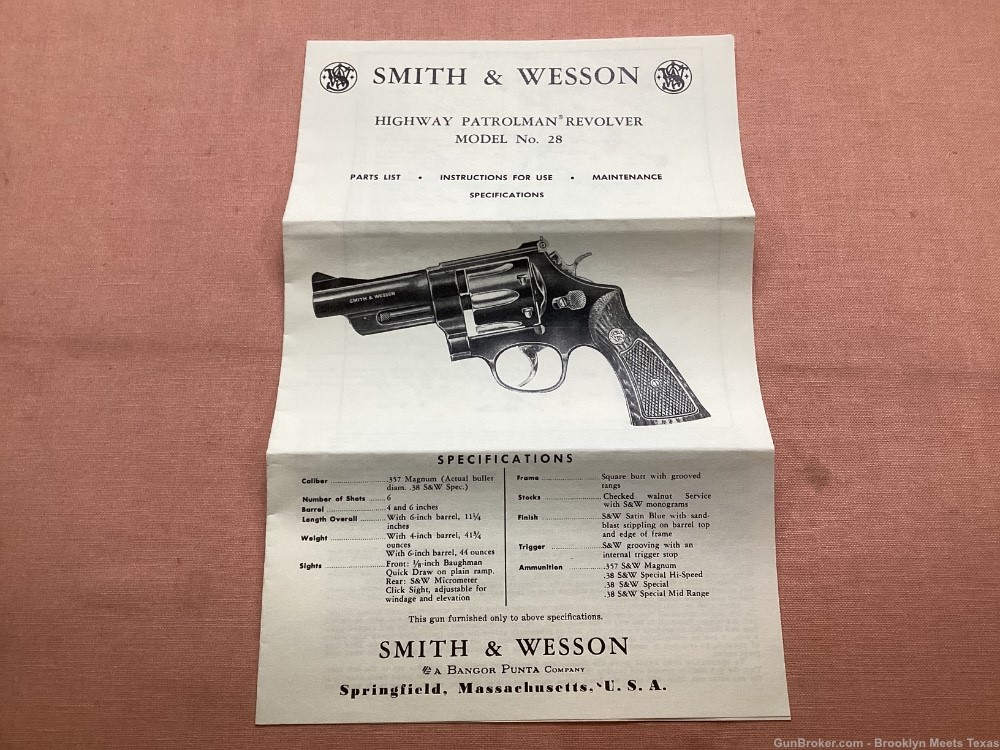 Smith & Wesson Model 28 Vintage Owners Manual.-img-0