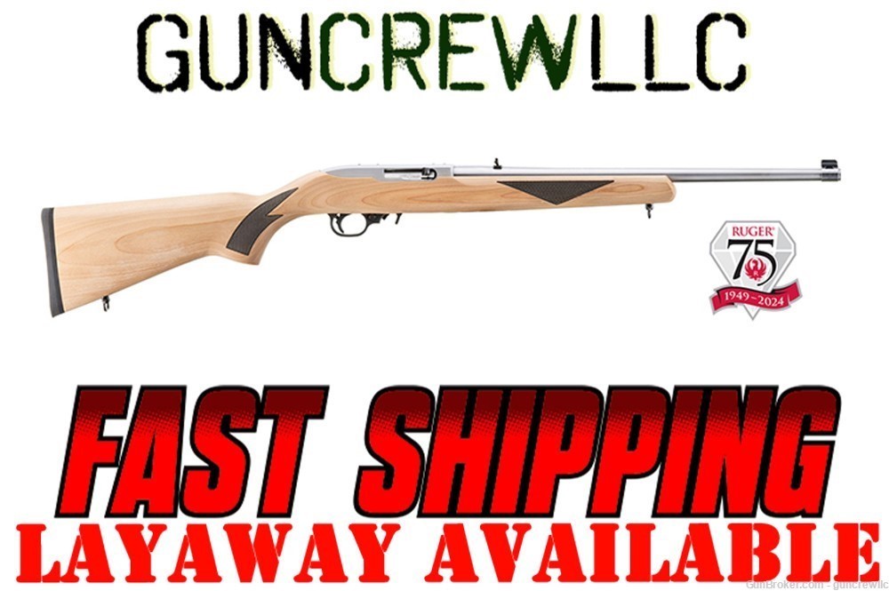 Ruger 41275 10/22 Sporter 75th Anniversary SS hardwood 22LR 18.5" Layaway-img-0