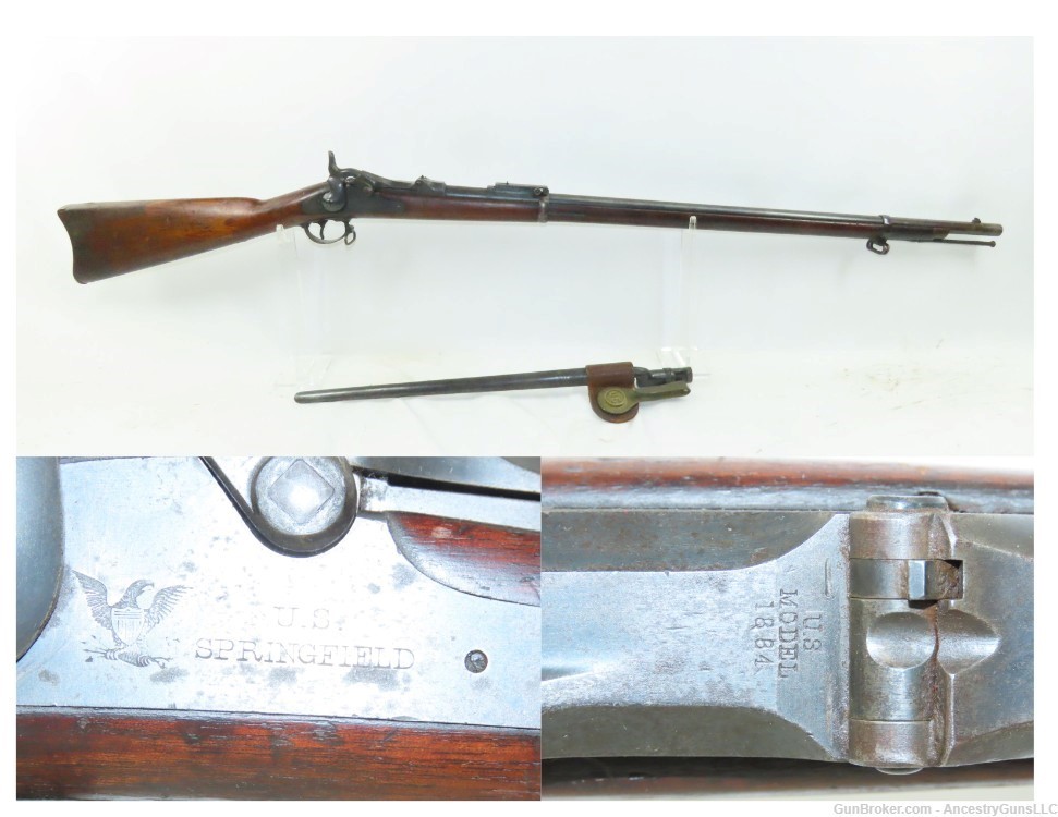 Antique U.S. SPRINGFIELD M1884 TRAPDOOR .45-70 Rifle INDIAN WARS w/BAYONET -img-0