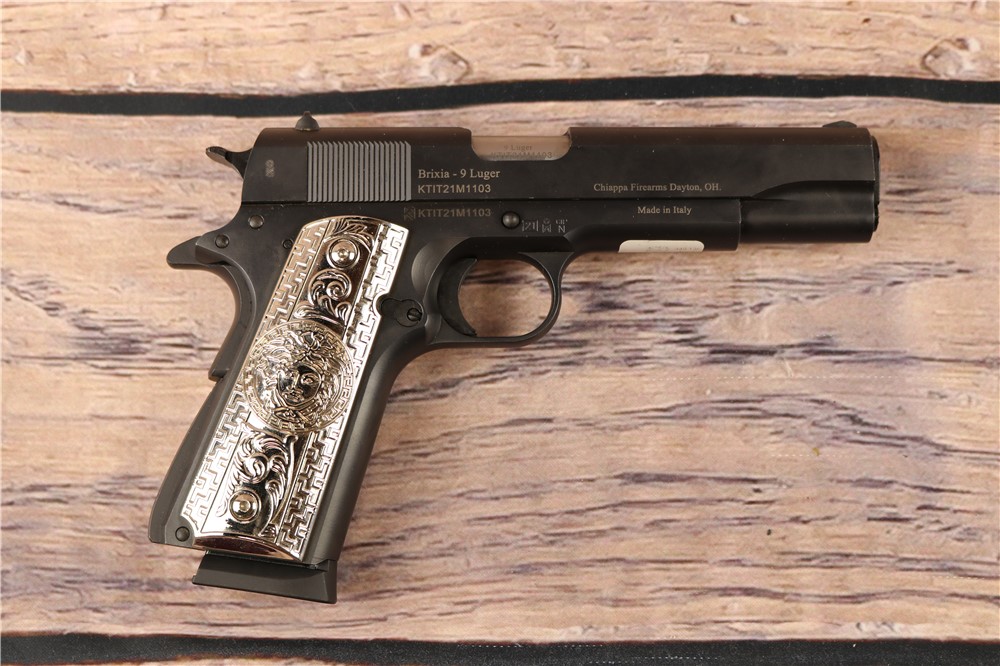 Chiapa Charles Daly 1911 9mm 5"Barrel Silver Pistol Grip Box 1 10 Round Mag-img-3