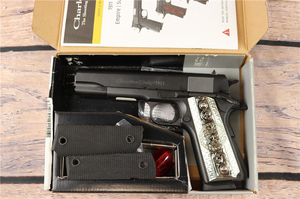 Chiapa Charles Daly 1911 9mm 5"Barrel Silver Pistol Grip Box 1 10 Round Mag-img-0