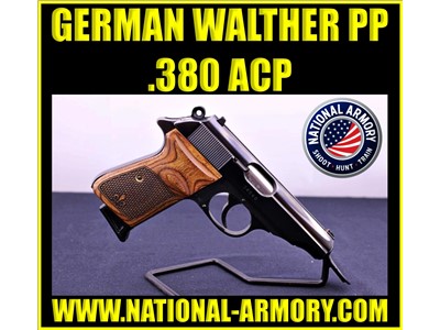 EAST GERMAN WALTHER PP 380 ACP 3.75” BARREL W/ 7 ROUND MAG BLACK WOOD GRIPS