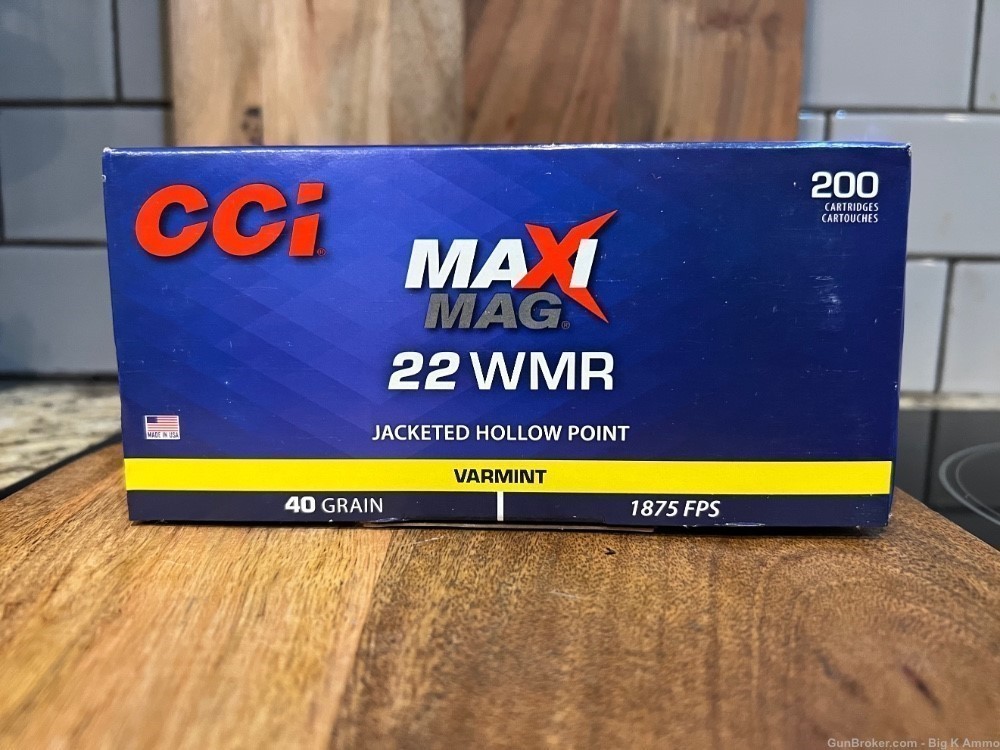 CCI 22 magnum Maxi-Mag 22 WMR 40 gr 1875 fps Jacketed Hollow Point 200 Rds-img-0