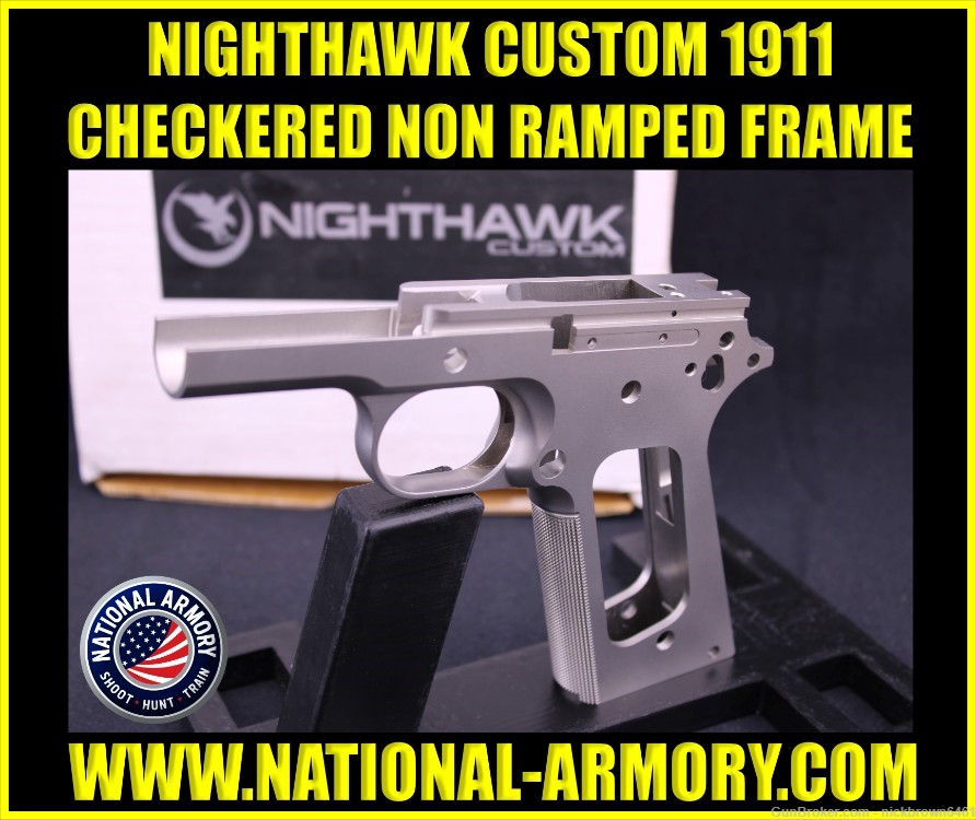 NIGHTHAWK CUSTOM 1911 FRAME STAINLESS CHECKERED NO RAMP CUT SP0101 NEW-img-0