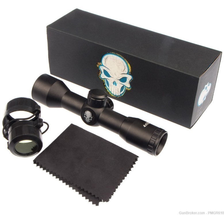 SKULL 4X32 COMPACT ZIP FOCUS SCOPE WITH MILDOT RETICLE & 1” RINGS NEW      -img-0