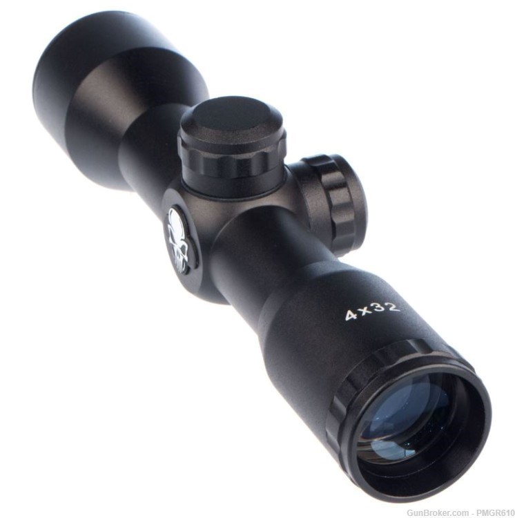 SKULL 4X32 COMPACT ZIP FOCUS SCOPE WITH MILDOT RETICLE & 1” RINGS NEW      -img-3