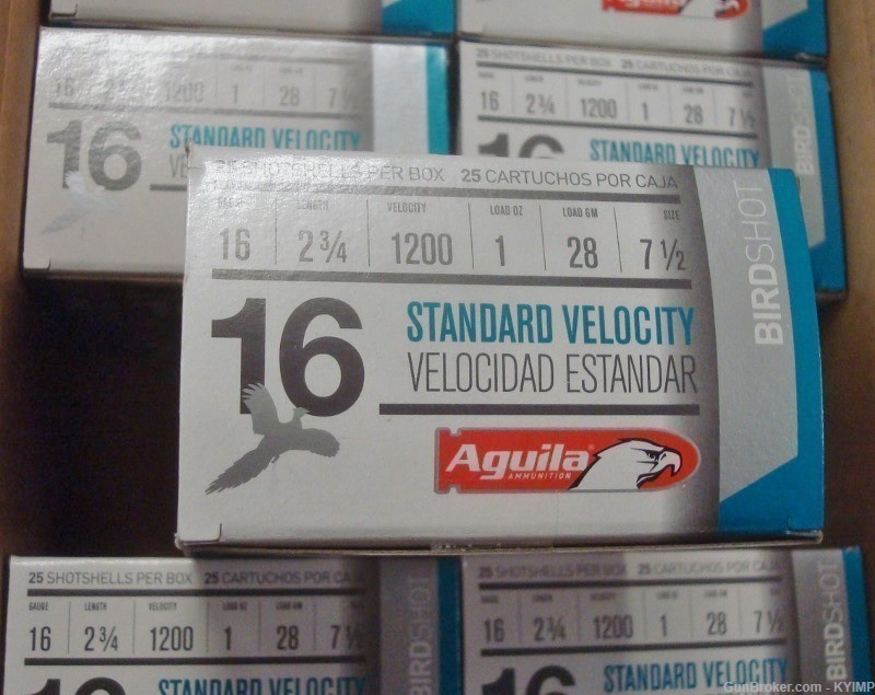 250 Aguila 16 ga Standard Velocity 2 3/4 " Birdshot 7.5 shot Shotgun Shells-img-1