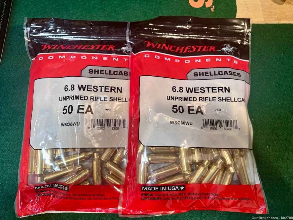 100 qty of 6.8 Western brass Winchester reloading, unprimed MADE IN USA -img-0