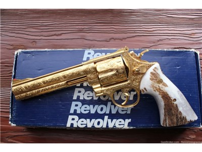 S&W Model 29-5 FULLY ENGRAVED stag grips; 24K gold  plated