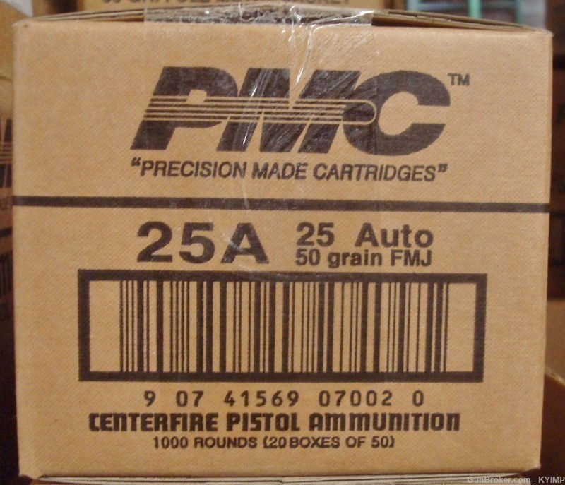 100 PMC .25 acp FMJ 50 grain 25A new brass ammunition-img-4