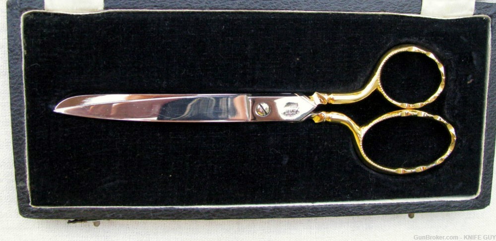  LARGE PRESENTATION CEREMONIAL HAND FORGED FRENCH CASED GOLD SCISSORS-img-1