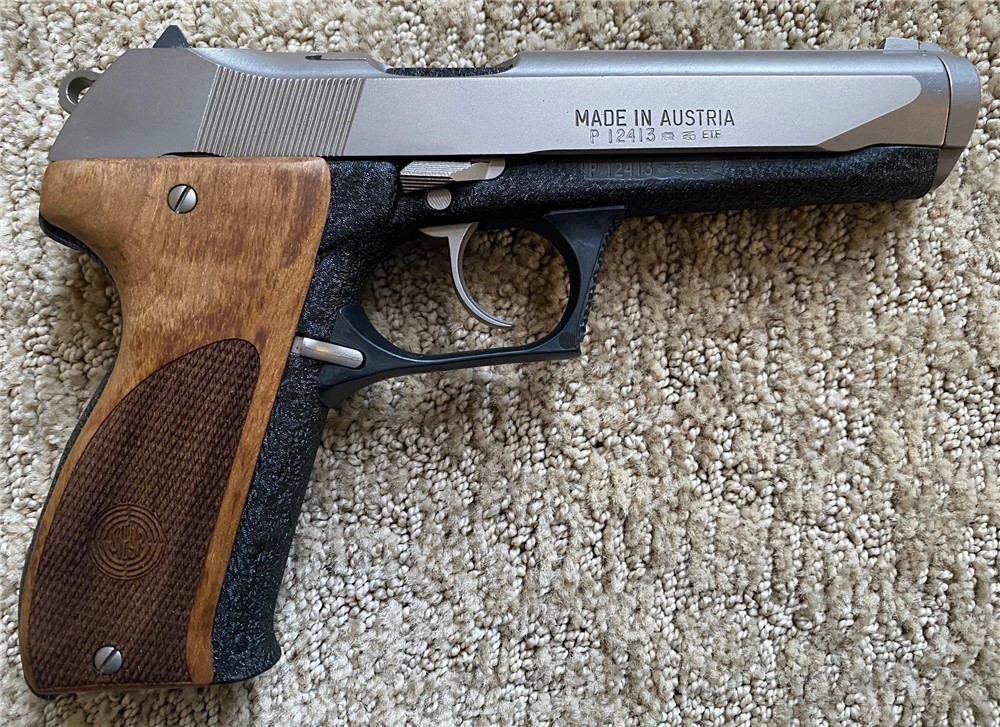 Genuine Walnut Checkered Grips for Steyr GB 9mm Pistol With Logo-img-4