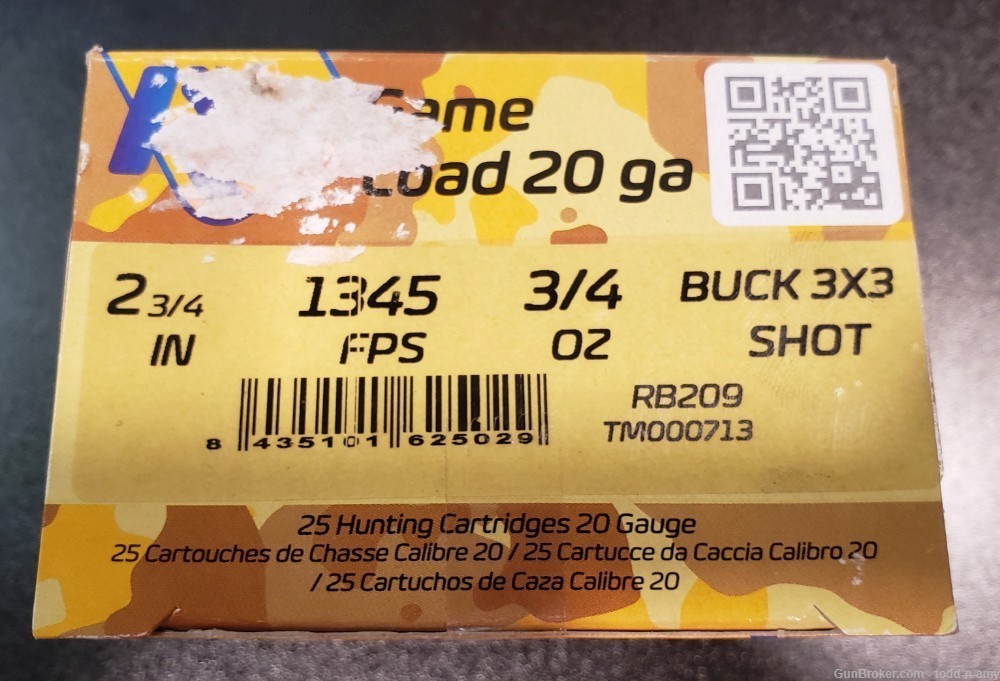 25 Rounds Rio 20 Gauge Game Load 3x3 Buck Shot 3/4oz 1345fps 2.75” RB209-img-0