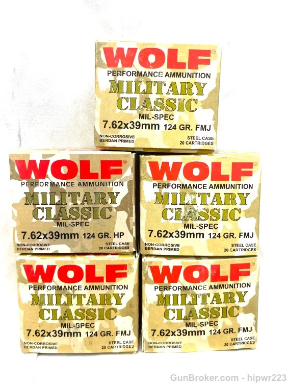 WOLF 7.62x39 ammo 5 boxes 124g    ABSOLUTE AUCTION -img-0