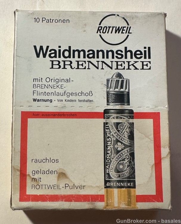 Vintage Brenneke Waidmannsheil Rottweil 16 Gauge Slugs 70mm 10 Rounds -img-0