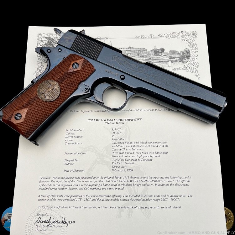 COLT 1911 WORLD WAR I COMMEMORATIVE CHATEAU THIERRY 45 ACP - LETTER-img-1