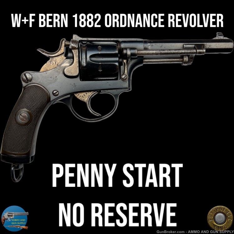 W+F BERN SWISS 1882 REVOLVER - 7.5mm - 1900 - C&R - PENNY START NO RESERVE-img-0