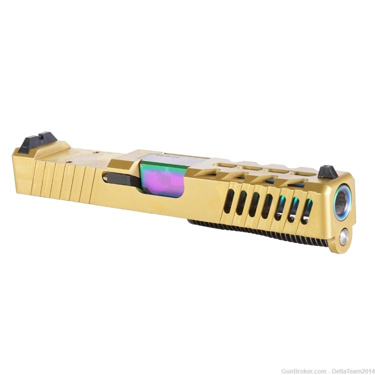 Complete Assembled Optic Ready Slide for Glock 19 Gen 3, PVD Gold & Rainbow-img-0