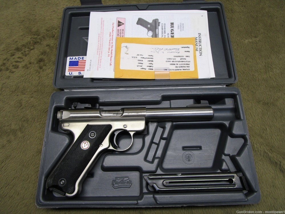 Ruger MK III Target Stainless Steel 5.5" 2 Mags 22LR Box and Instructions -img-0