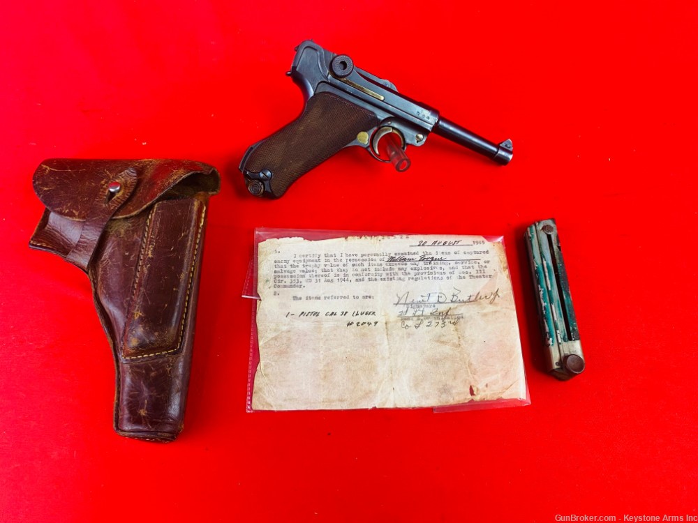 1937 German S/42 P-08 Luger with Capture Papers-img-0