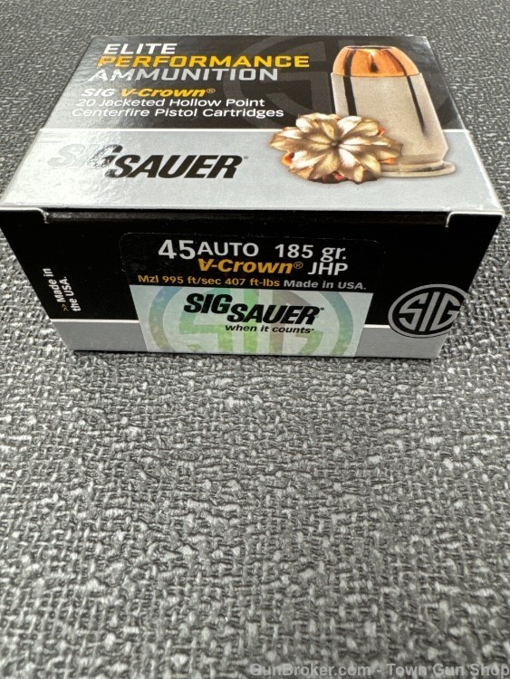 Sig Sauer 45 Auto 185 Grain V Crown JHP 200 Round Case #E45AP0-20-img-2