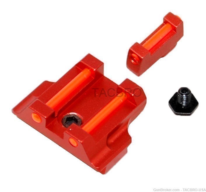 TACBRO Red Anodized Red Fiber Optic Front & Rear Sight For Glock 17 19 26-img-0