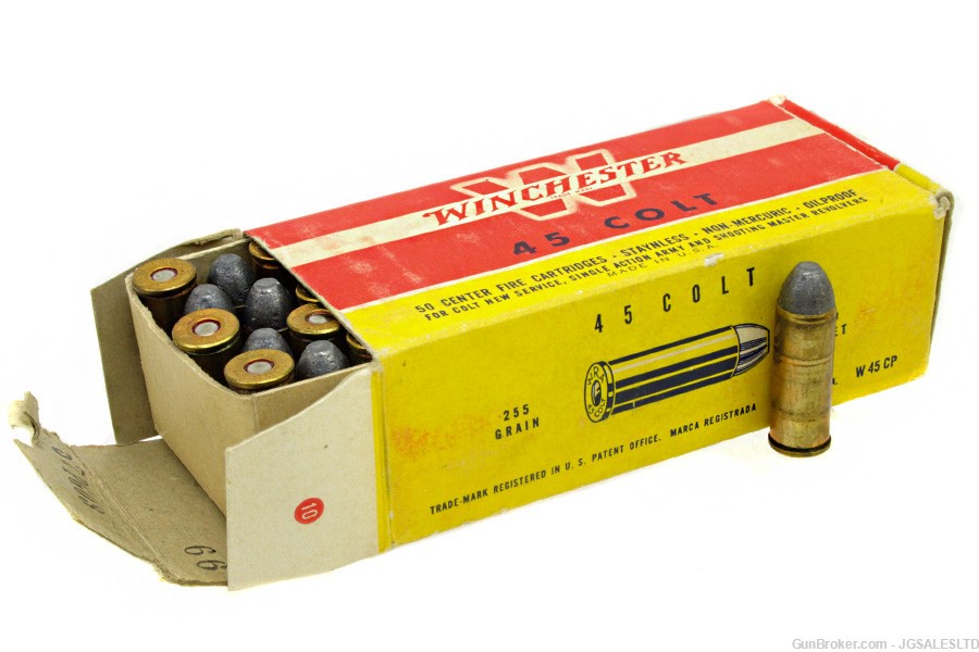 Vintage Winchester 45LC Long Colt Ammo, 50rd Box, 255gr Lead Ammunition-img-1
