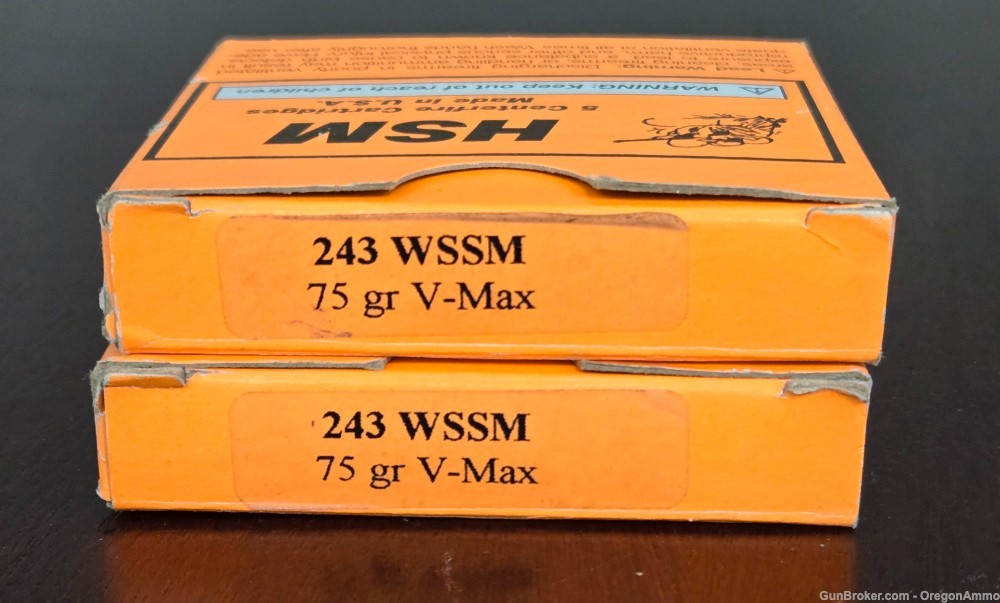 RARE 15 Rds 243 WSSM HSM 75gr V-Max ammo - Winchester Super Short Magnum-img-4