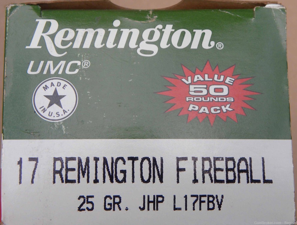 Full 50 Rd Box of Remington 17 Rem Fireball 25 Gr JHP Bullets-img-0