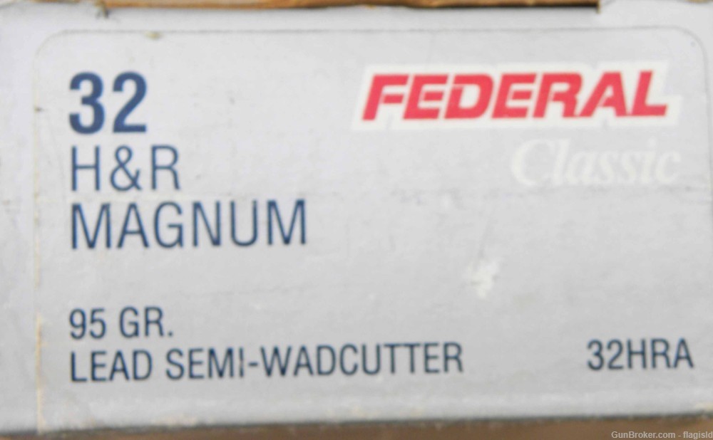 Full 50 Rd Box of Federal Brand 32 H&R Mag Magnum 95 Gr Lead SWC Bullets-img-0