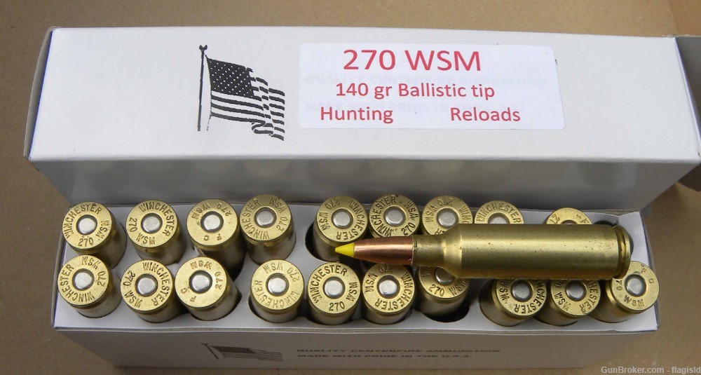 20 Rd Box 270 WSM Winchester Short Mag Custom Loaded 140 Gr Ballistic Tip-img-1