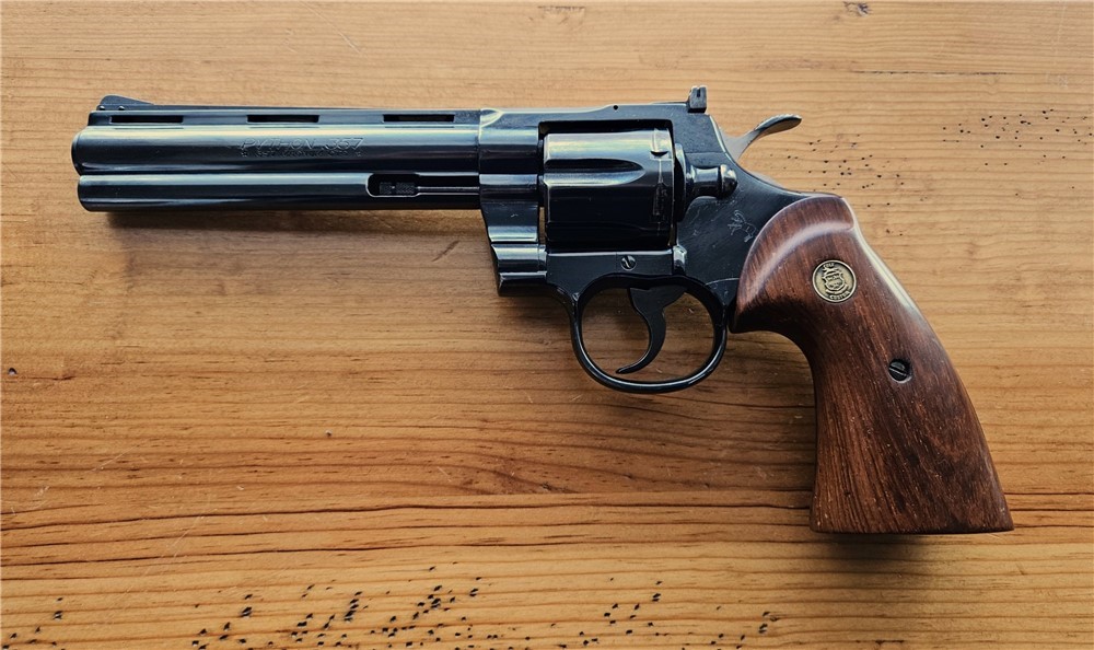 Vintage Colt Python, 6" barrel, Original Royal Blue, Walnut Grip, Mfd. 1979-img-0