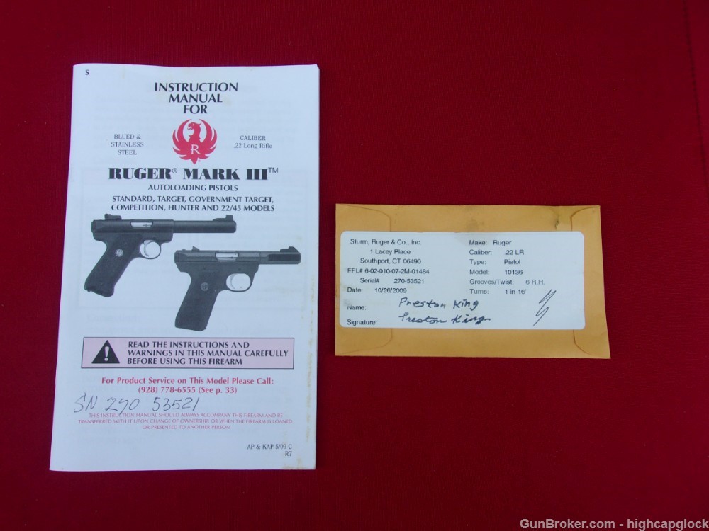 Ruger Mark III .22 TARGET Pistol 60th Anniversary 5.5" 99%+ 2009 $1START-img-20