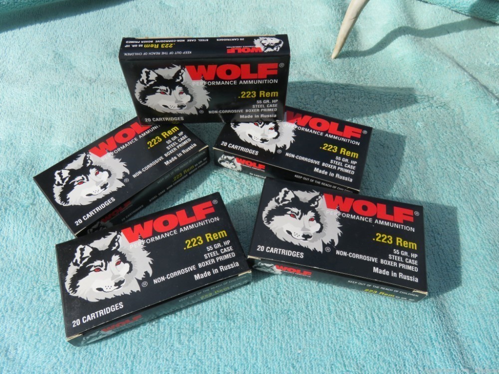Wolf 100 Rounds .223 Rem 55gr HP's Boxer Primed Non Corrosive-img-0
