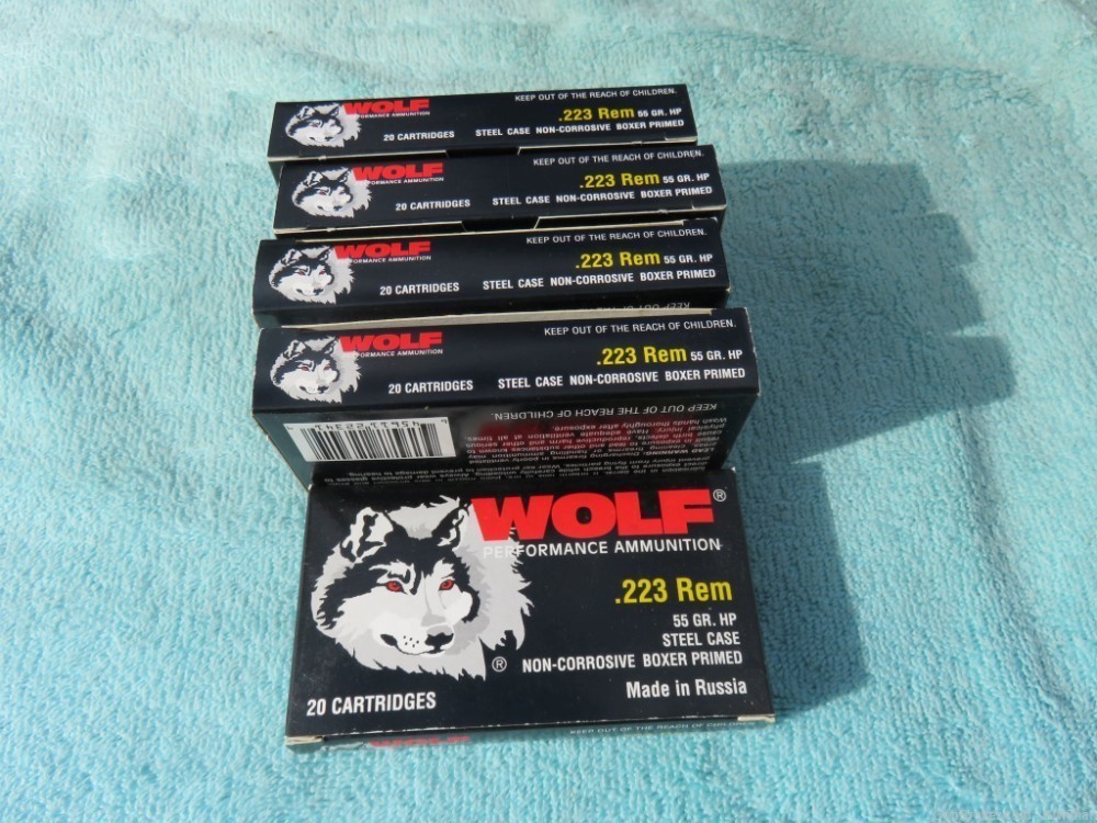 Wolf 100 Rounds .223 Rem 55gr HP's Boxer Primed Non Corrosive-img-7